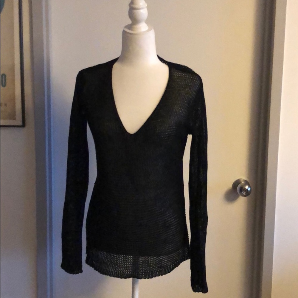 💥THEORY black knit long sleeve top